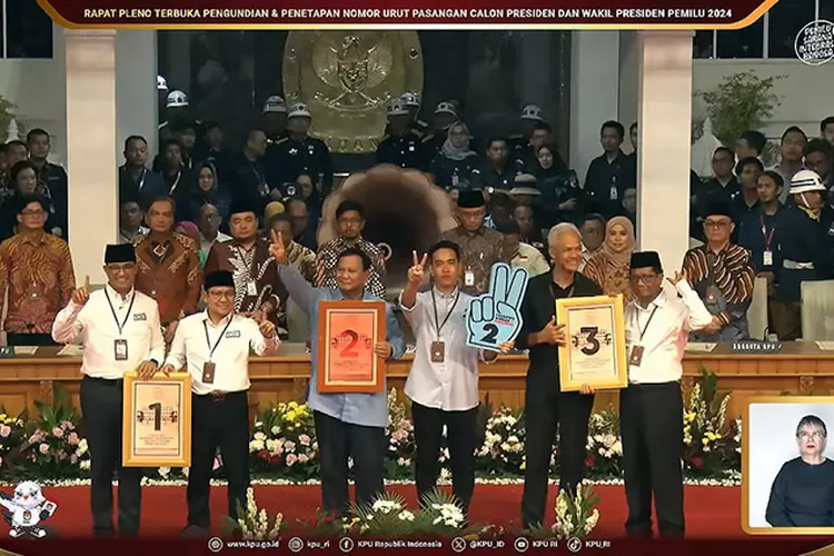 Komisi Pemilihan Umum (KPU) telah mengumumkan nomor urut bagi ketiga pasangan calon presiden dan wakil presiden (capres-cawapres) yang (Sumber foto : Jatimnetwork)