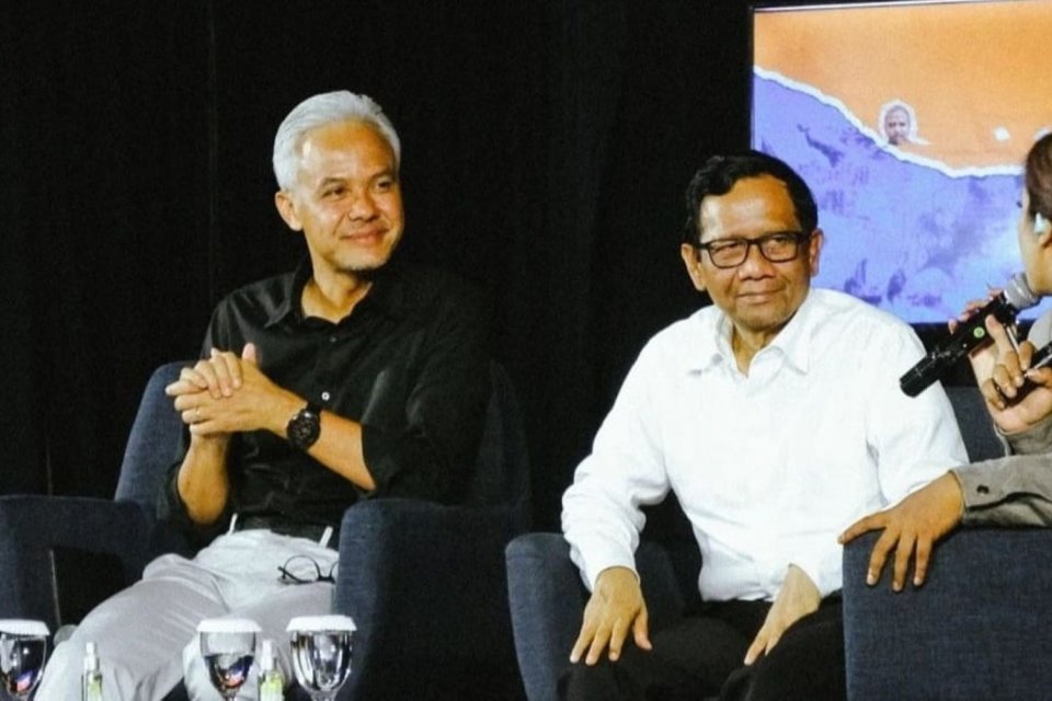 Calon presiden nomor urut 3, Ganjar Pranowo, mengungkapkan bahwa pasangannya, calon wakil presiden Mahfud MD, pernah meminta dukungan untuk (Sumber foto: KataData)
