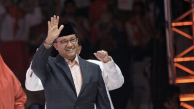 Calon presiden Anies Baswedan menyebut nama Mega Suryani Dewi dalam sesi debat calon wakil presiden dan calon wakil presiden (capres dan cawapres) (Sumber foto: Gatra)