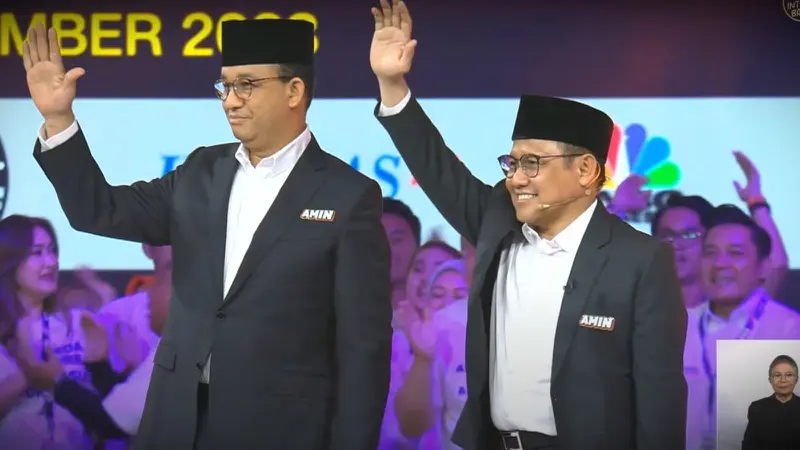 Calon Wakil Presiden nomor urut 1, Muhaimin Iskandar, dan Gubernur DKI Jakarta serta Calon Presiden nomor urut 3, Anies Baswedan, memberikan ucapan selamat ulang (Sumber foto : Liputan6)