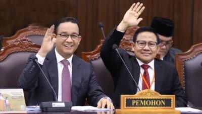 Mahkamah Konstitusi (MK) pada Senin (22/4) menolak gugatan Pilpres 2024 yang dilayangkan oleh pasangan calon Anies Baswedan-Muhaimin Iskandar. (Sumber foto : Rmol.id)