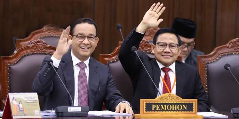 Mahkamah Konstitusi (MK) pada Senin (22/4) menolak gugatan Pilpres 2024 yang dilayangkan oleh pasangan calon Anies Baswedan-Muhaimin Iskandar. (Sumber foto : Rmol.id)